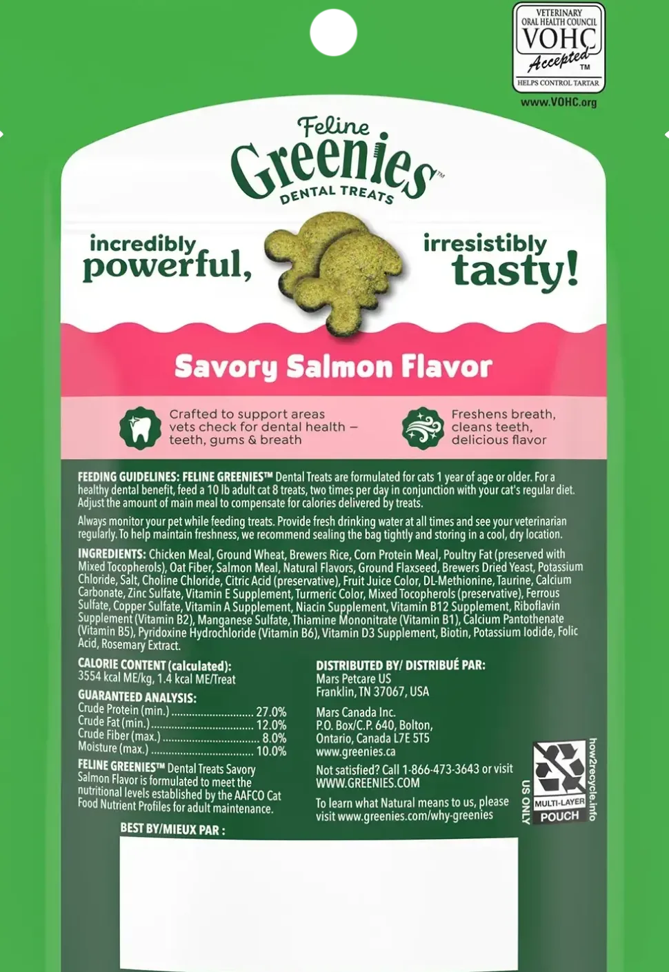 Greenies Feline Savory Salmon Adult Cat Dental Treats 2.1-oz