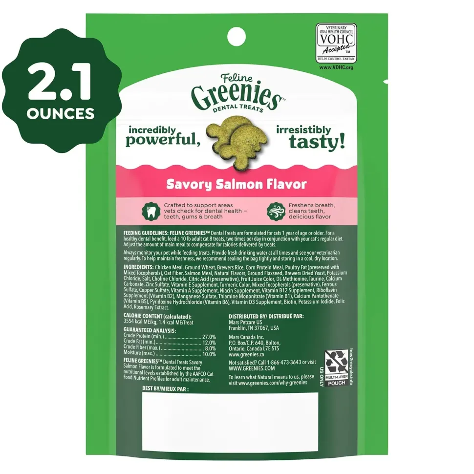 Greenies Feline Savory Salmon Adult Cat Dental Treats 2.1-oz