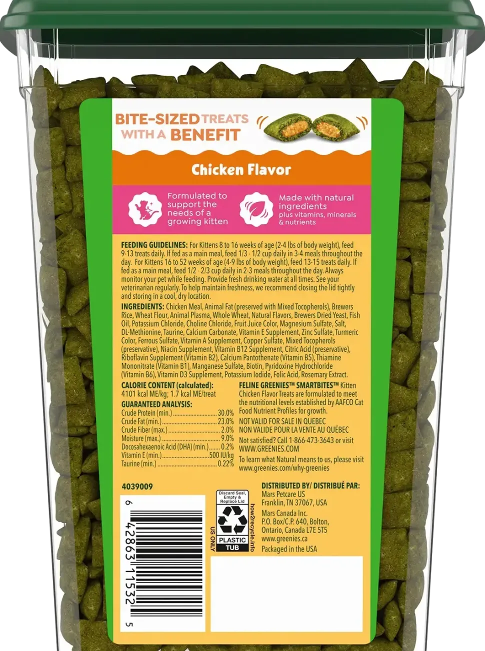 Greenies Feline SmartBites Chicken Healthy Kitten Treats 16-oz