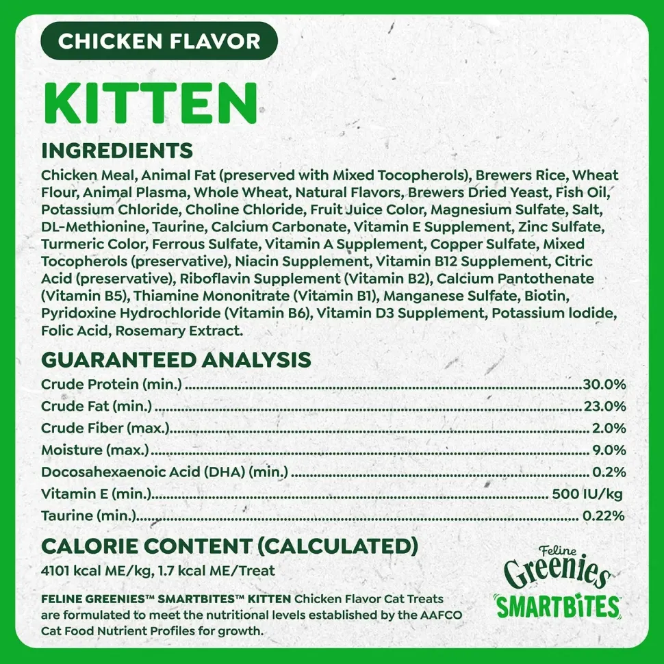 Greenies Feline SmartBites Chicken Healthy Kitten Treats 2.1-oz