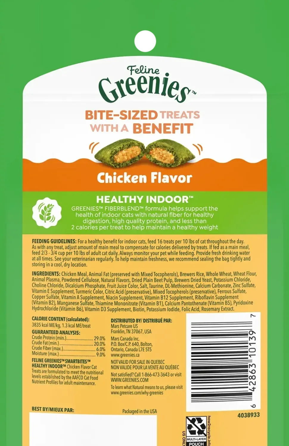 Greenies Feline SmartBites Healthy Indoor Chicken Cat Treats 2.1-oz