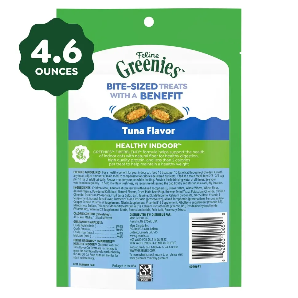 Greenies Feline SmartBites Healthy Indoor Tuna Cat Treats 4.6-oz