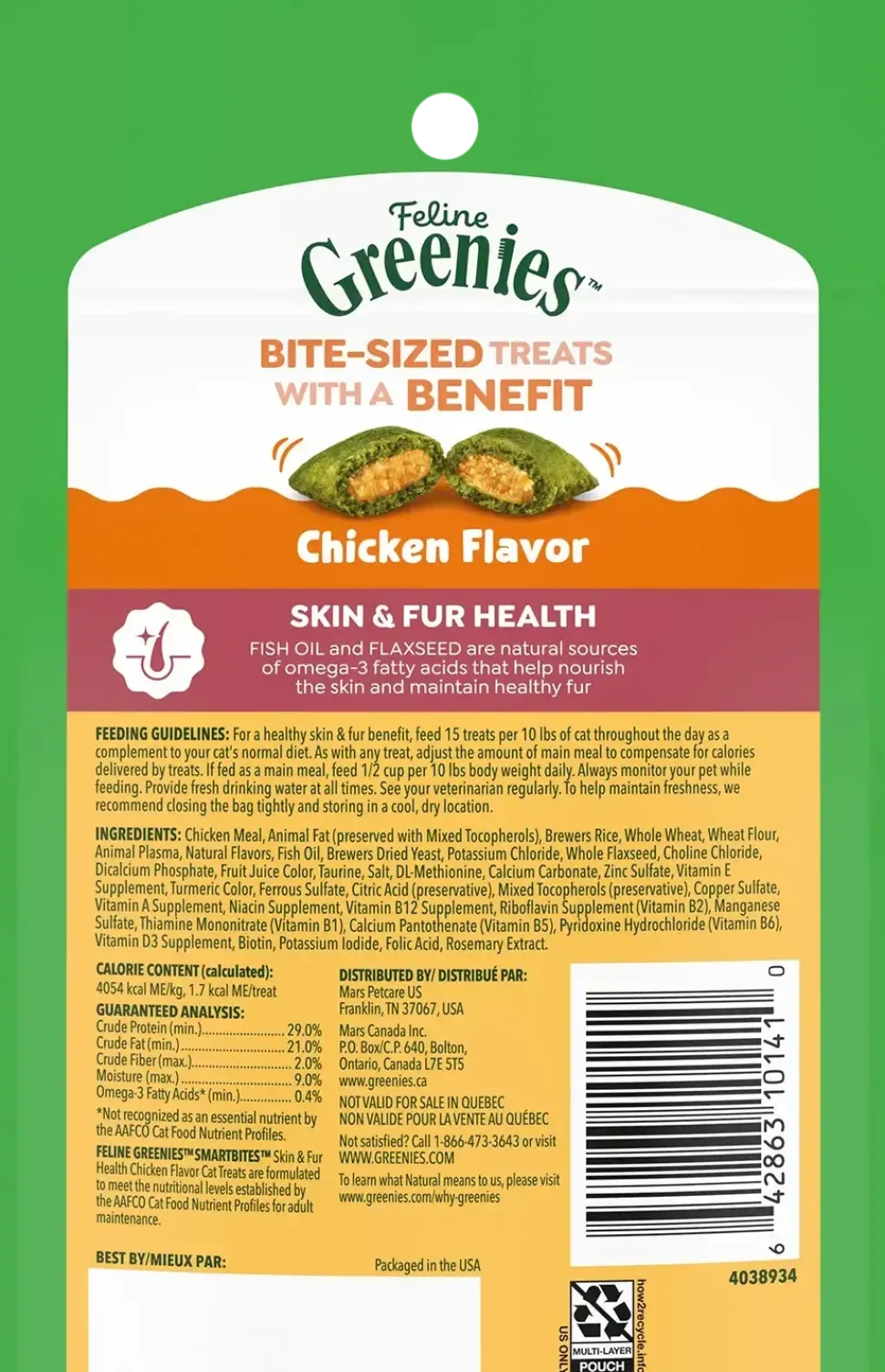Greenies Feline Smartbites Healthy Skin & Fur Health Cat Treats Chicken 2.1-oz