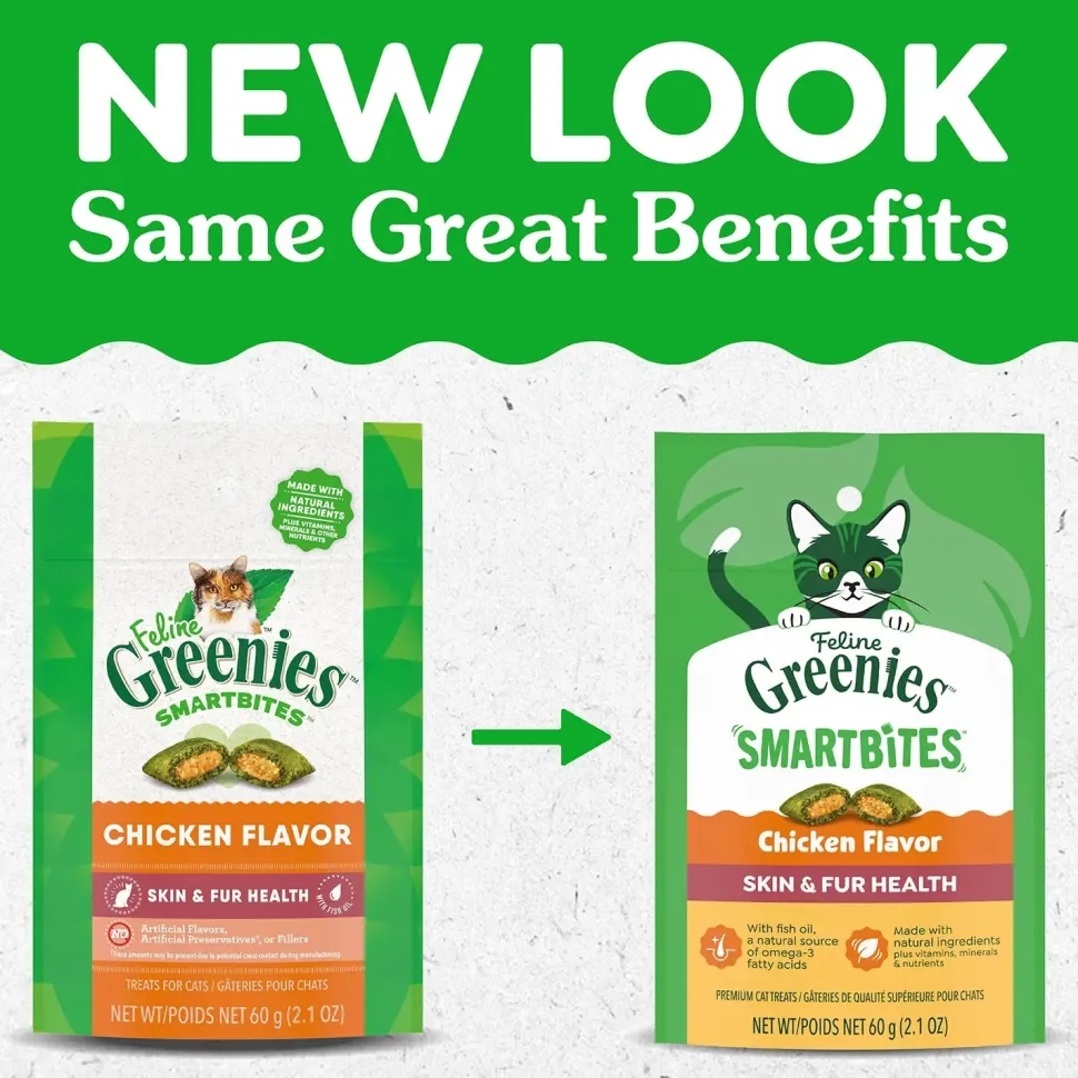 Greenies Feline Smartbites Healthy Skin & Fur Health Cat Treats Chicken 2.1-oz