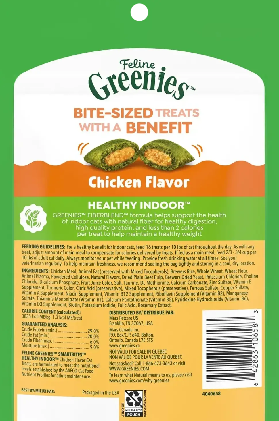 Greenies Feline SmartBites Healthy Indoor Chicken Cat Treats 4.6-oz