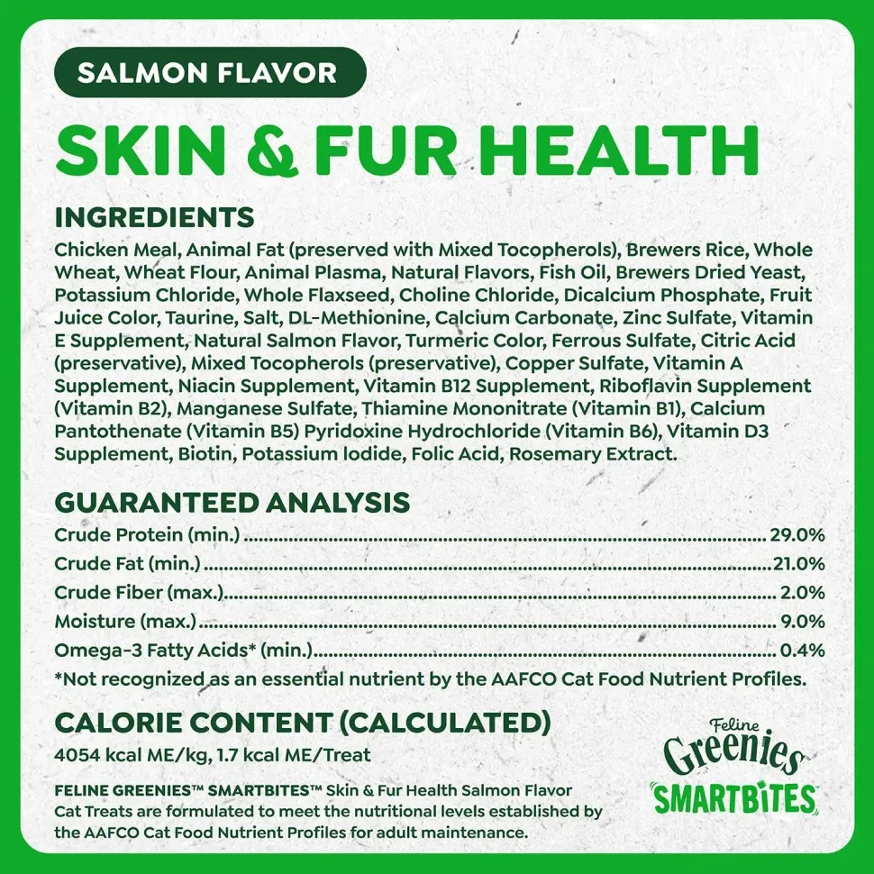 Greenies Feline Smartbites Healthy Skin & Fur Health Cat Treats Salmon 2.1-oz