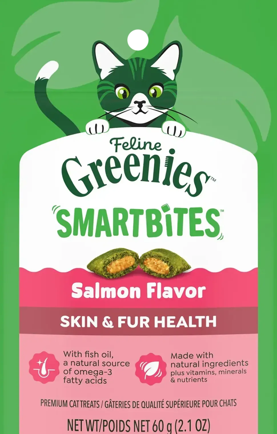 Greenies Feline Smartbites Healthy Skin & Fur Health Cat Treats Salmon 2.1-oz