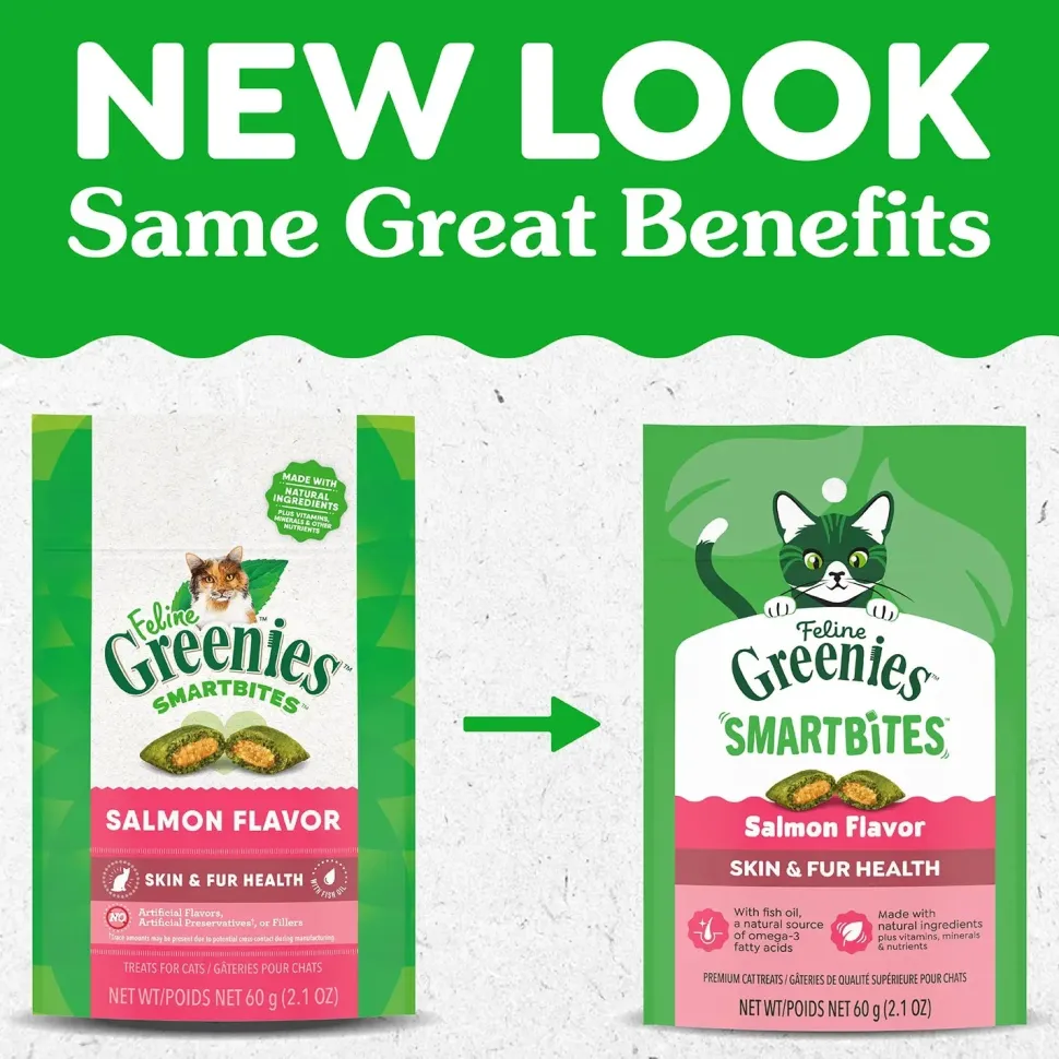 Greenies Feline Smartbites Healthy Skin & Fur Health Cat Treats Salmon 2.1-oz
