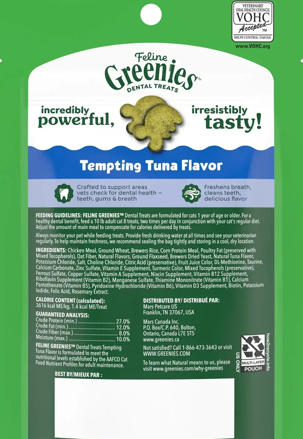 Greenies Feline Tempting Tuna Adult Cat Dental Treats 2.1-oz