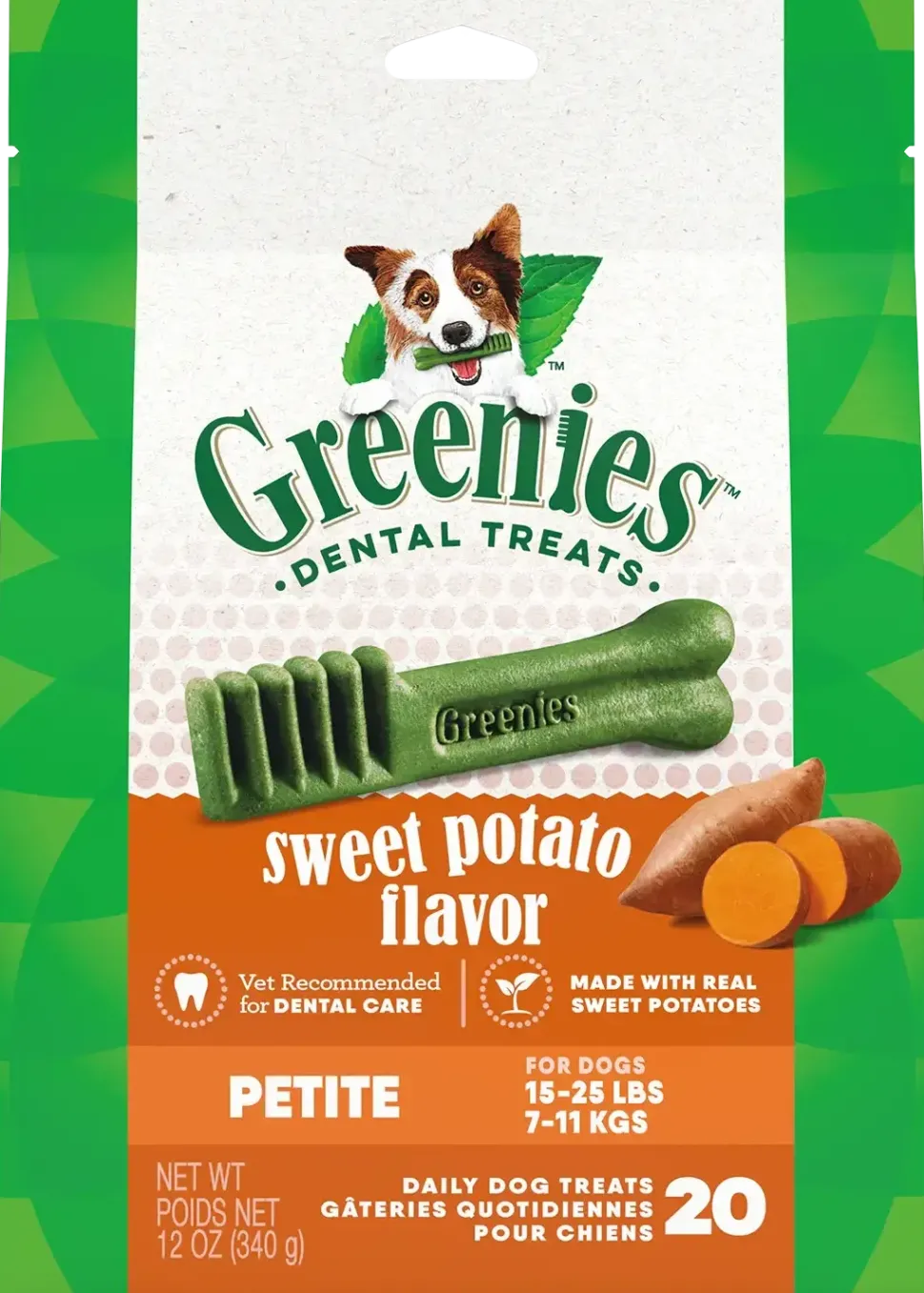Greenies Sweet Potato Dog Dental Treats Petite 12-oz 20 Count