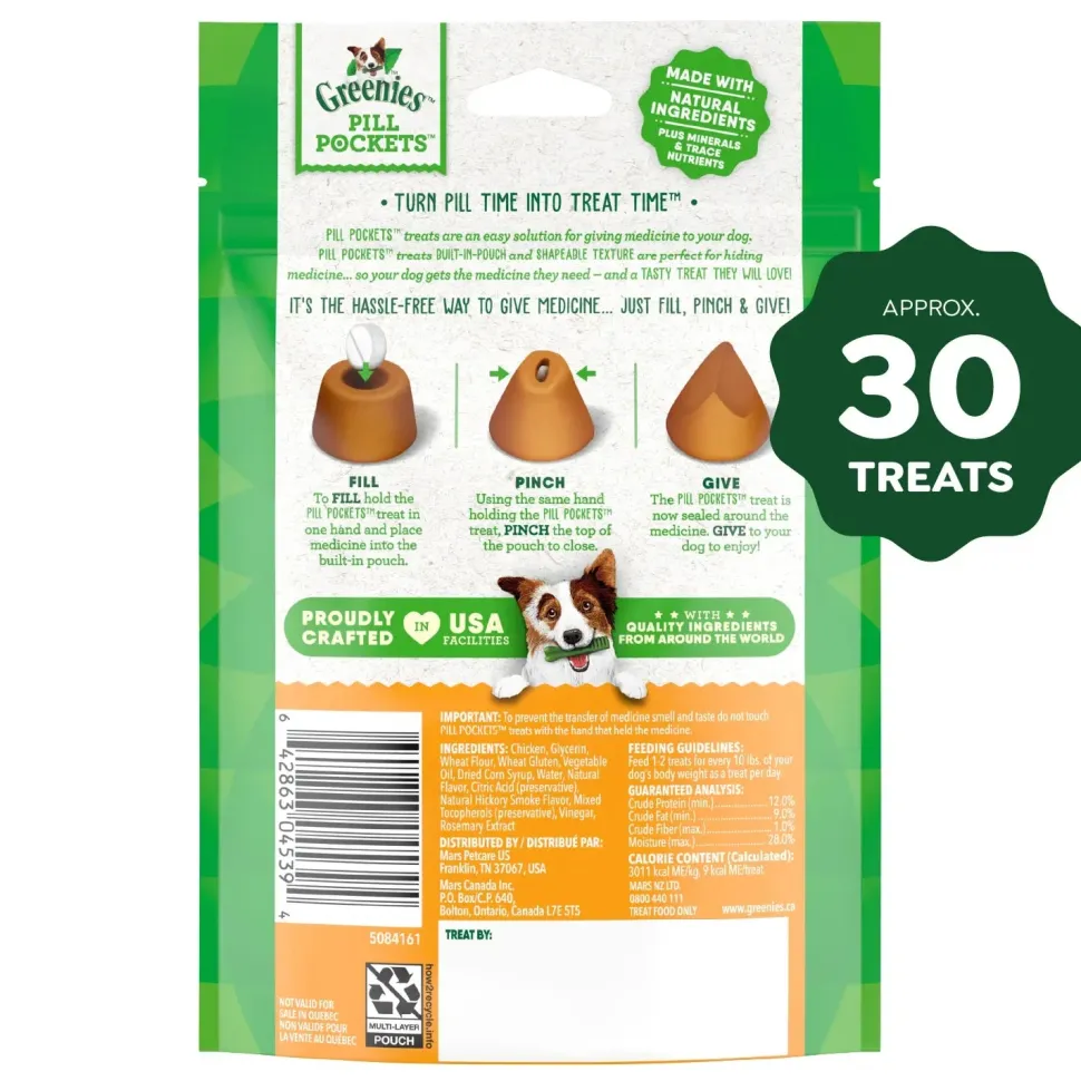 Greenies Tablet Pill Pockets Dog Treats Chicken 3.2-oz 30 Count