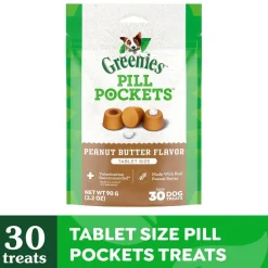 Greenies Tablet Pill Pockets Dog Treats Peanut Butter 3.2-oz 30 Count