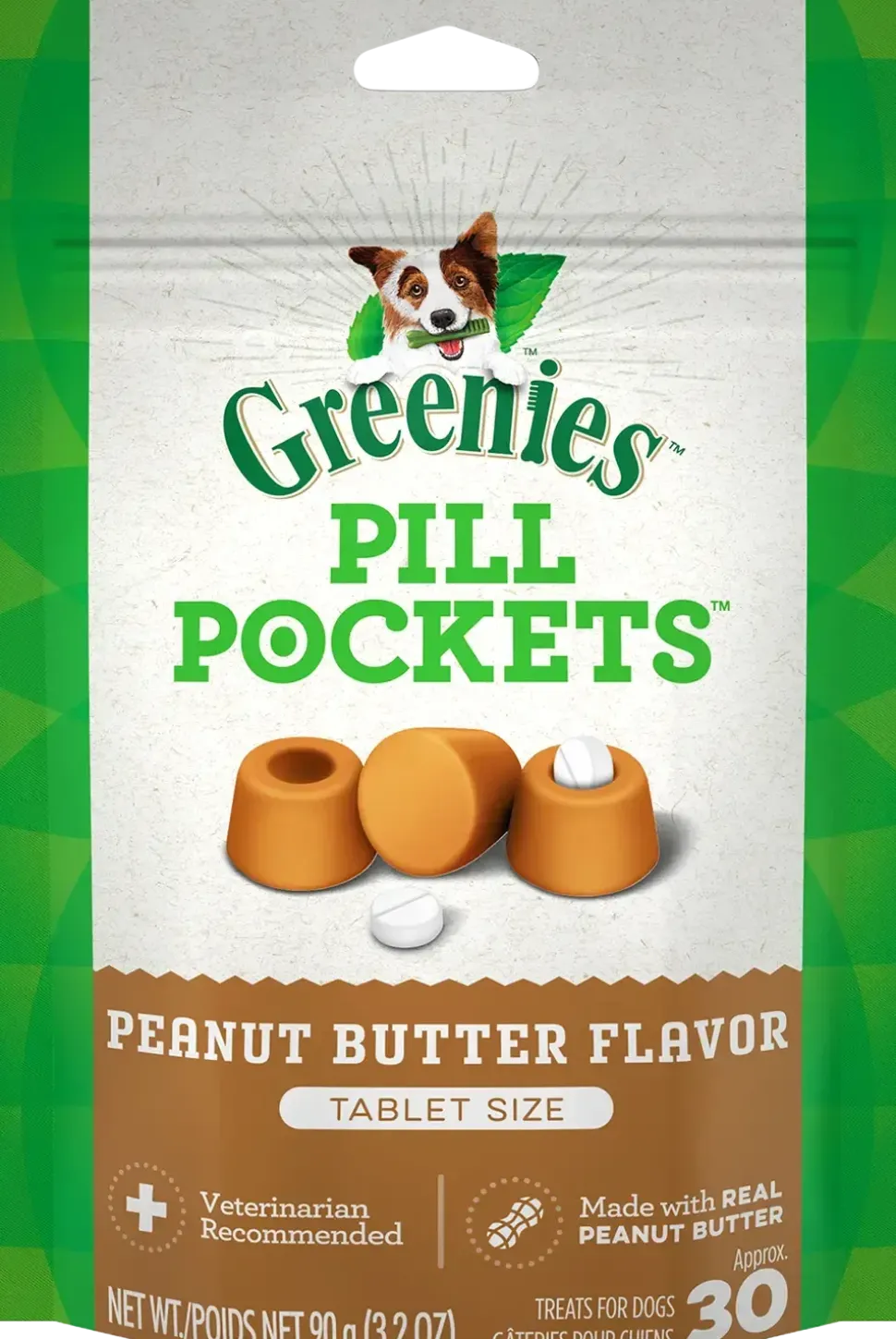 Greenies Tablet Pill Pockets Dog Treats Peanut Butter 3.2-oz 30 Count