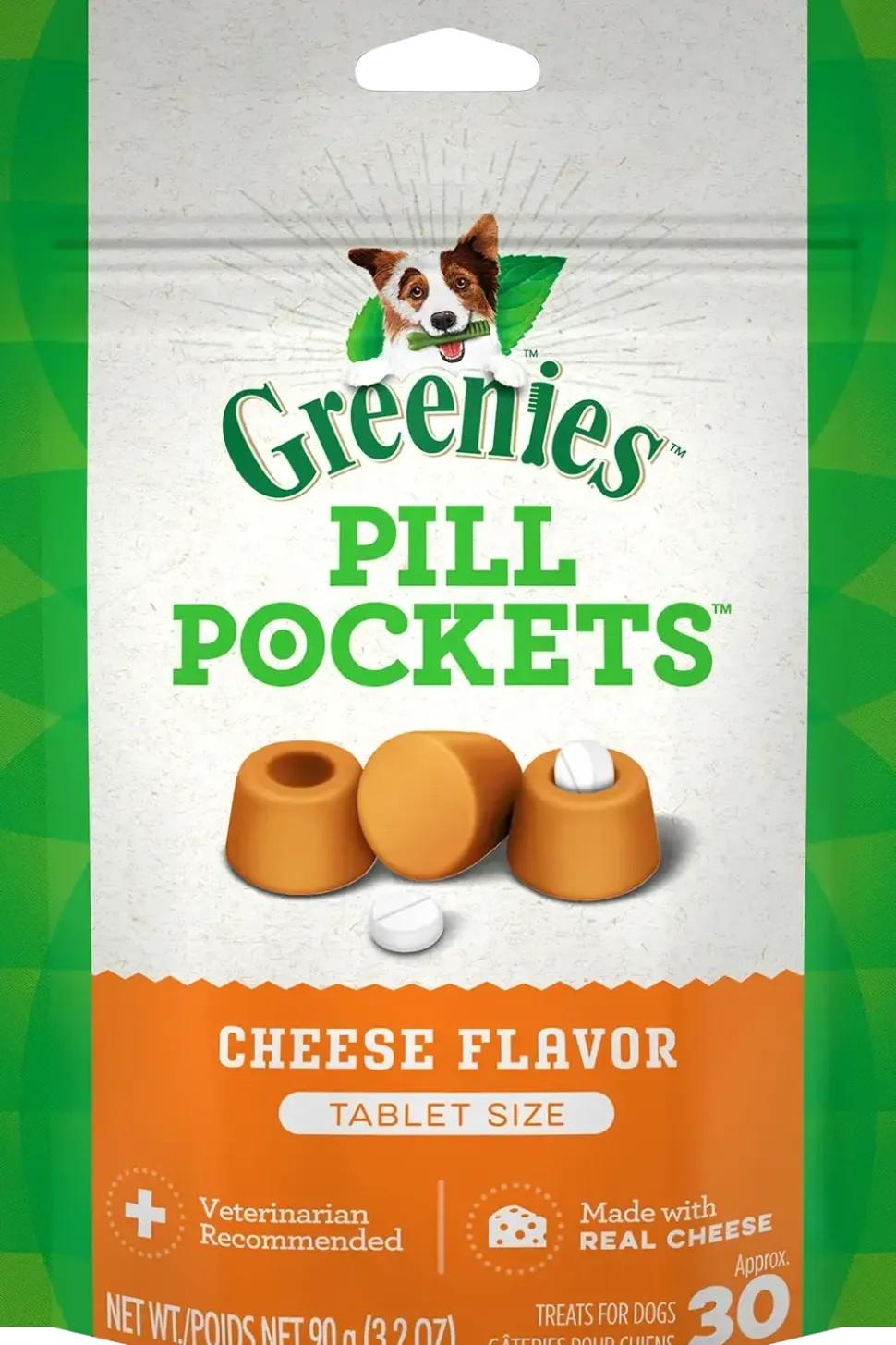 Greenies Tablet Pill Pockets Dog Treats Cheese 3.2-oz 30 Count