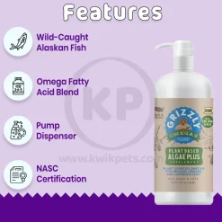 Grizzly Omegas Plant Based Algae Plus Food Supplement for Dogs & Cats 32-oz