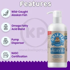 Grizzly Wild Alaskan Pollock Oil Food Supplement for Dogs & Cats 16-oz
