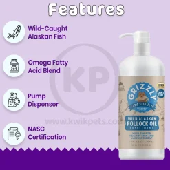 Grizzly Wild Alaskan Pollock Oil Food Supplement for Dogs & Cats 32-oz