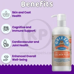 Grizzly Wild Alaskan Salmon Oil Plus Food Supplement for Dogs & Cats 16-oz