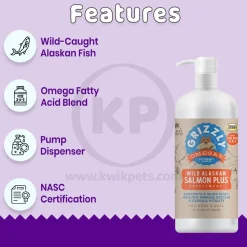 Grizzly Wild Alaskan Salmon Oil Plus Food Supplement for Dogs & Cats 32-oz