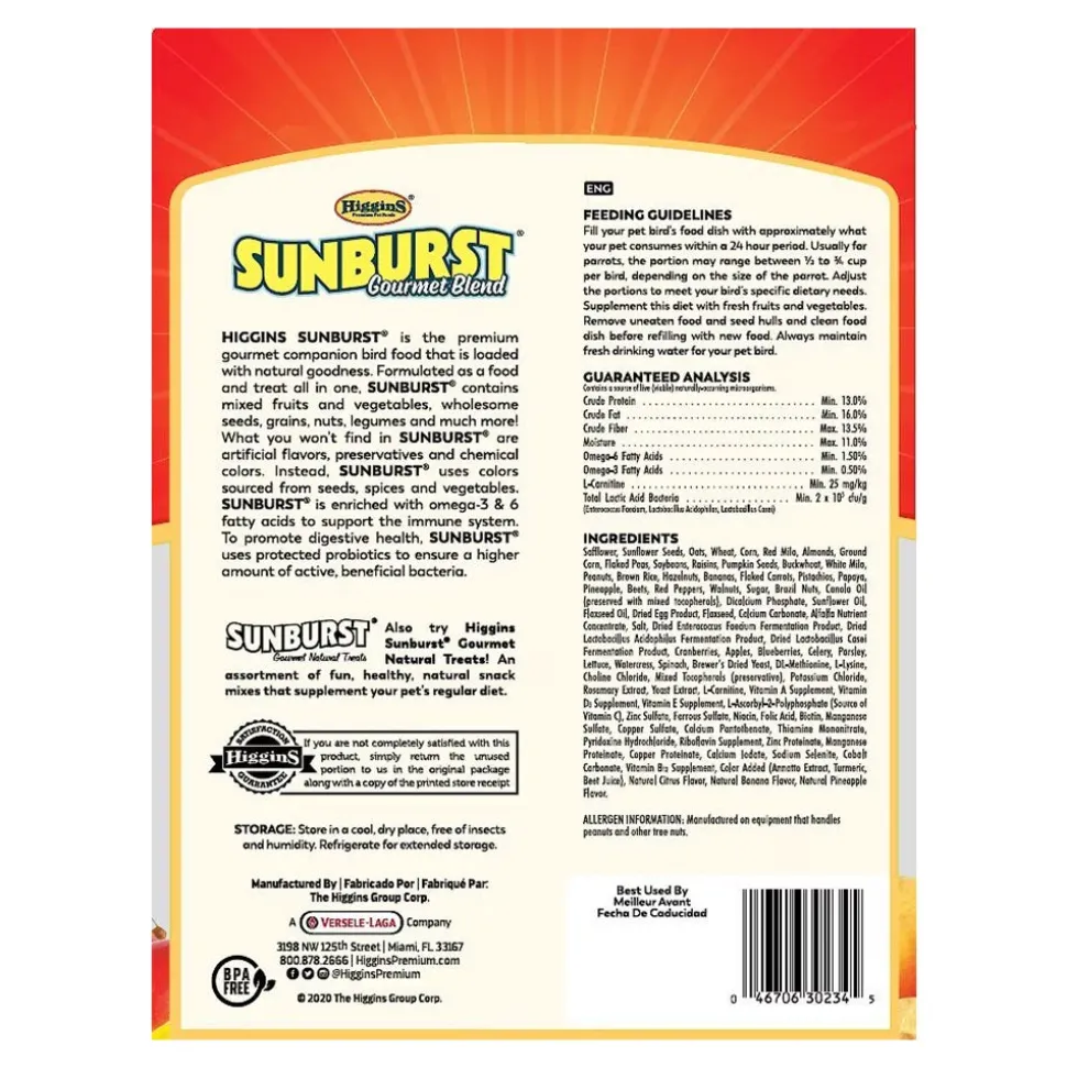 Higgins Sunburst Gourmet Blend Parrot Bird Food 3-lb
