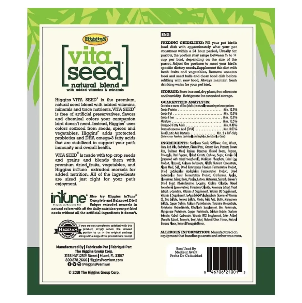 Higgins Vita Seed Natural Blend Parrot Bird Food 3-lb