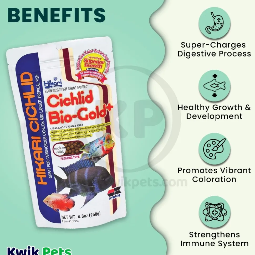 Hikari USA Cichlid Bio-Gold Plus Floating Medium Pellets Fish Food 8.8-oz