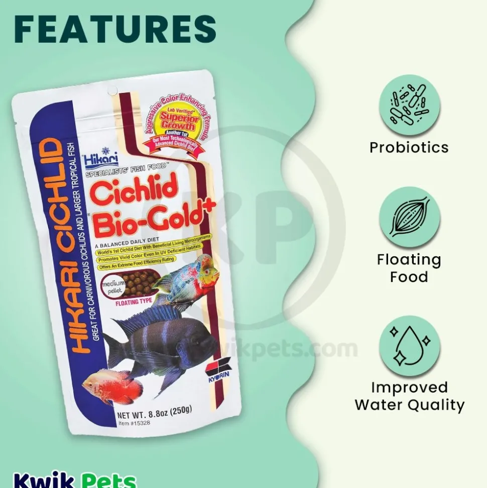 Hikari USA Cichlid Bio-Gold Plus Floating Medium Pellets Fish Food 8.8-oz