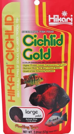 Hikari USA Cichlid Gold Floating Large Pellets Fish Food 2-oz