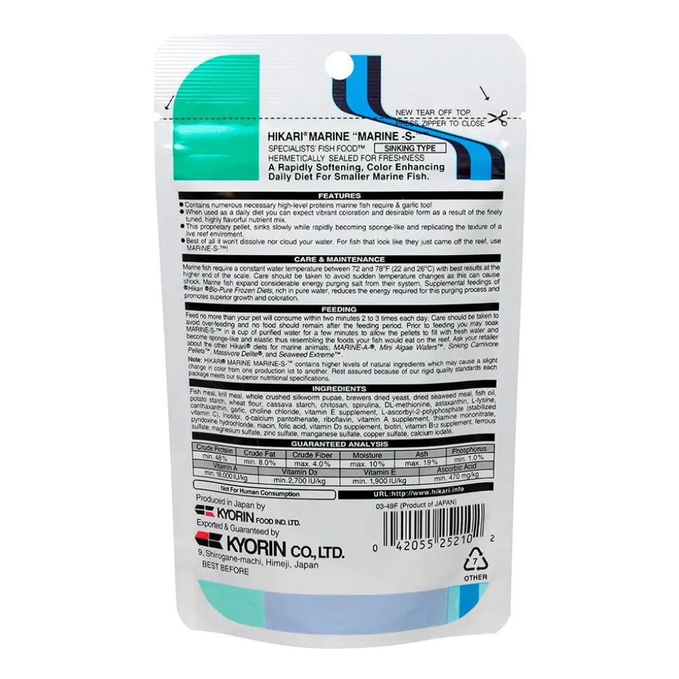 Hikari USA Marine S Pellets Slow Sinking Fish Food 1.76-oz