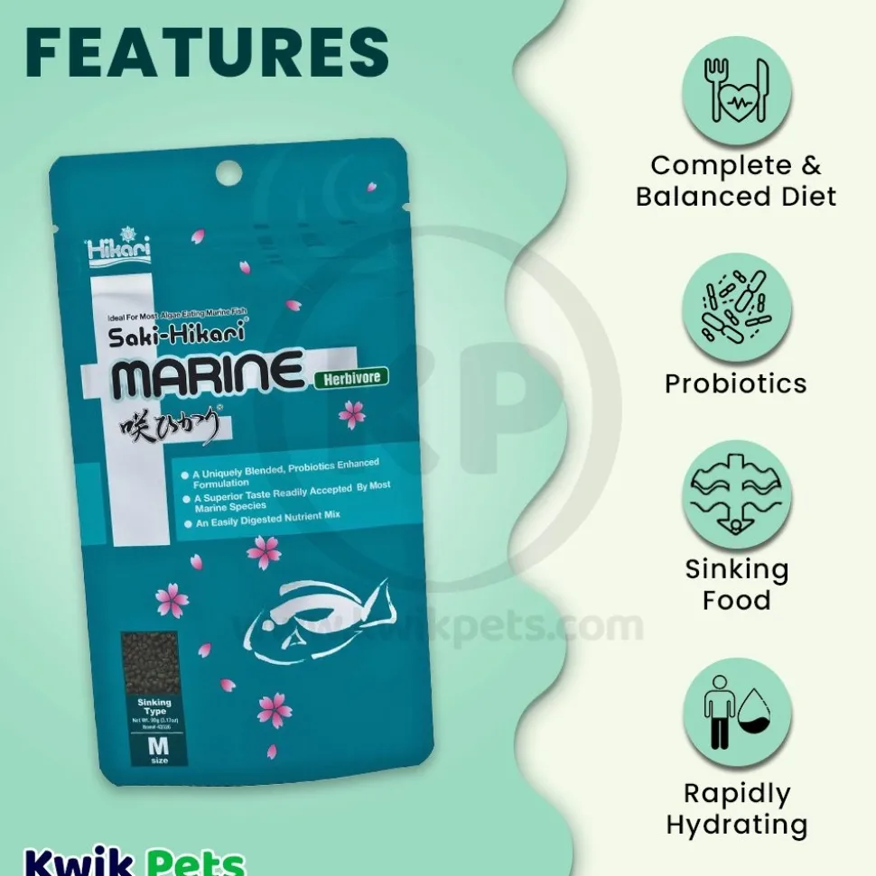 Hikari USA Saki-Hikari Marine Herbivore Sinking Medium Pellets Fish Food 3.17-oz