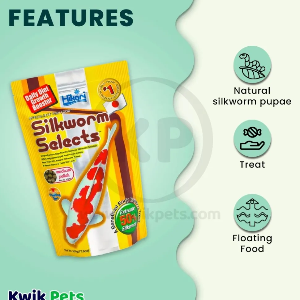 Hikari USA Silkworm Selects Color Boosting Floating Medium Pellets Fish Food for Koi 17.6-oz