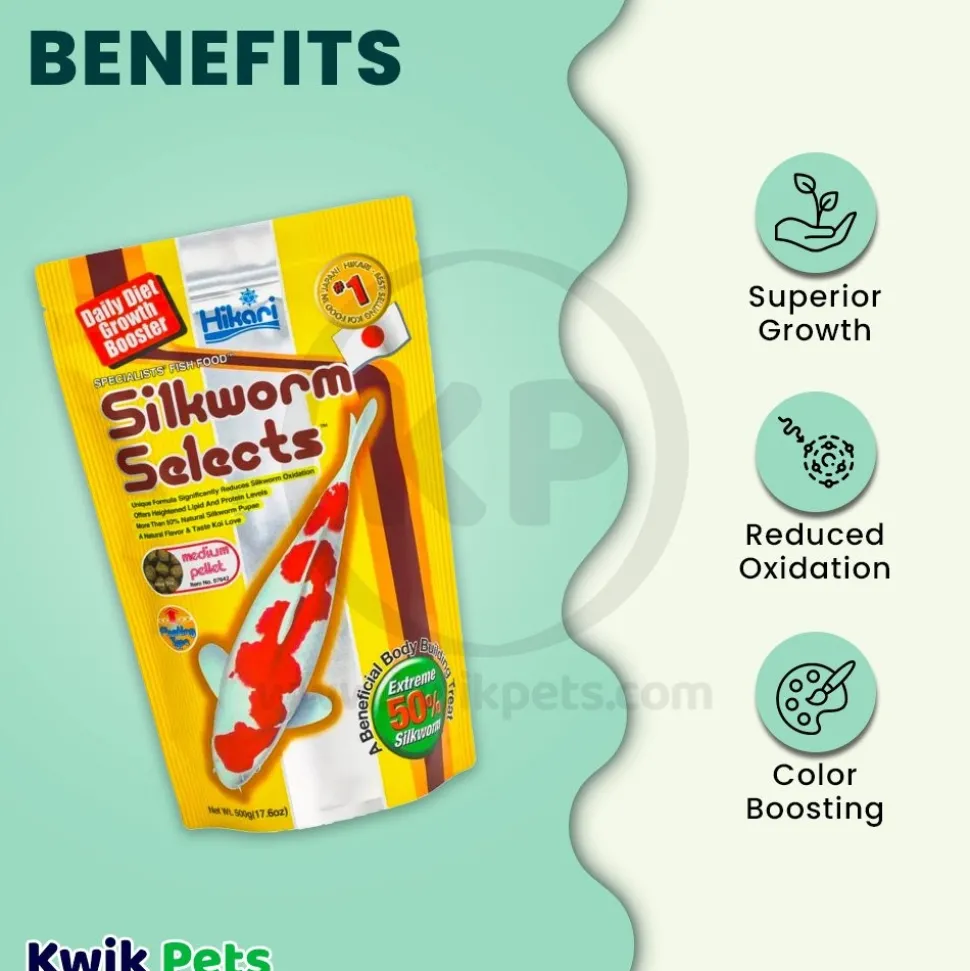 Hikari USA Silkworm Selects Color Boosting Floating Medium Pellets Fish Food for Koi 17.6-oz