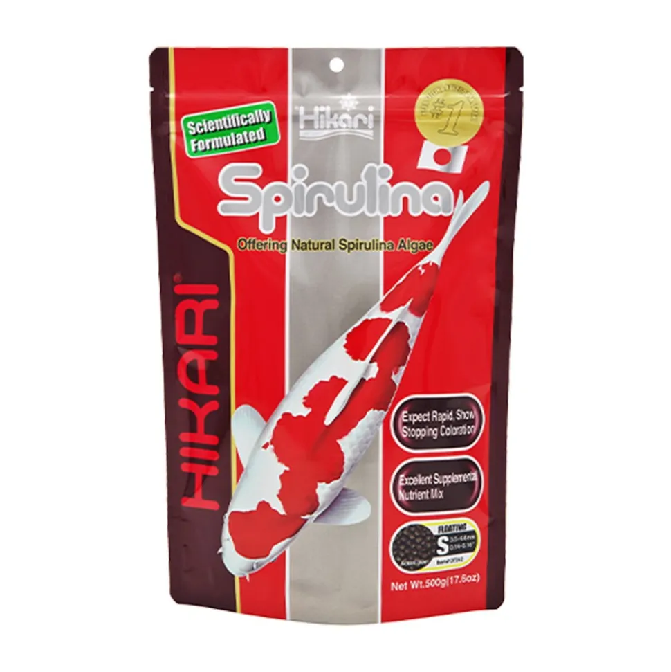 Hikari USA Spirulina Color-Enhancing Floating Mini Pellets Fish Food for Koi 17.6-oz