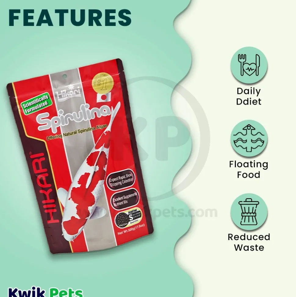 Hikari USA Spirulina Color-Enhancing Floating Mini Pellets Fish Food for Koi 17.6-oz