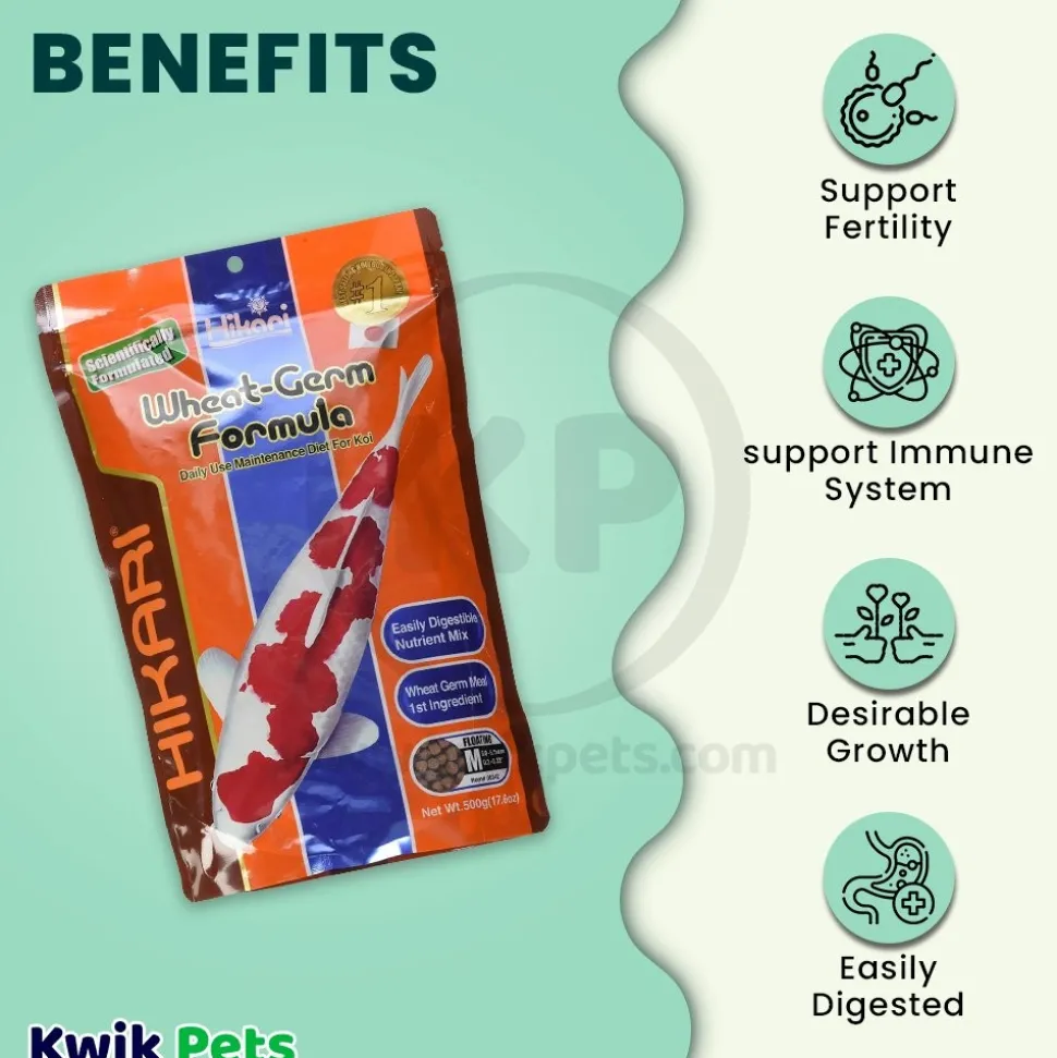 Hikari USA Wheat-Germ Floating Medium Pellet Fish Food for Koi Goldfish & Other Pond Fishes 17.6-oz