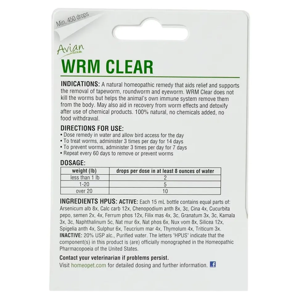 HomeoPet Avian WRM Clear Dewormer for Birds 15-ml