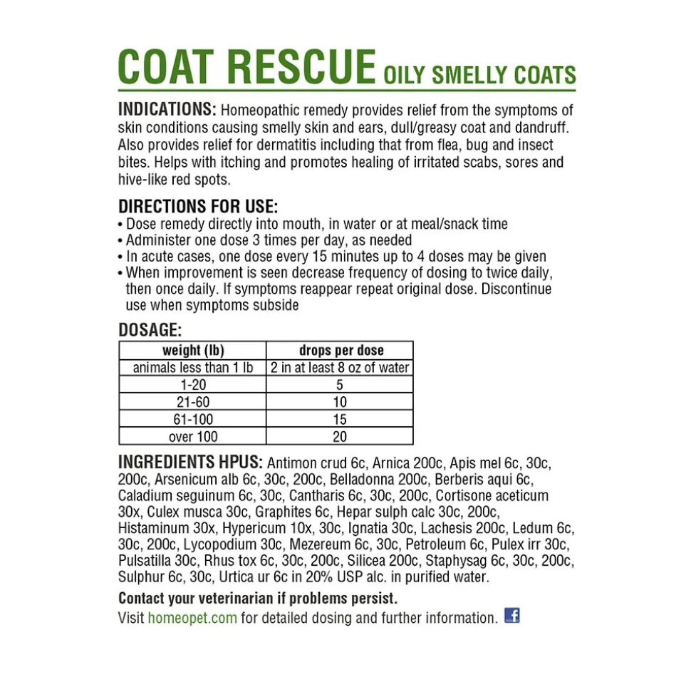 HomeoPet Coat Rescue Supplement for Oily & Smelly Coats 15 ml