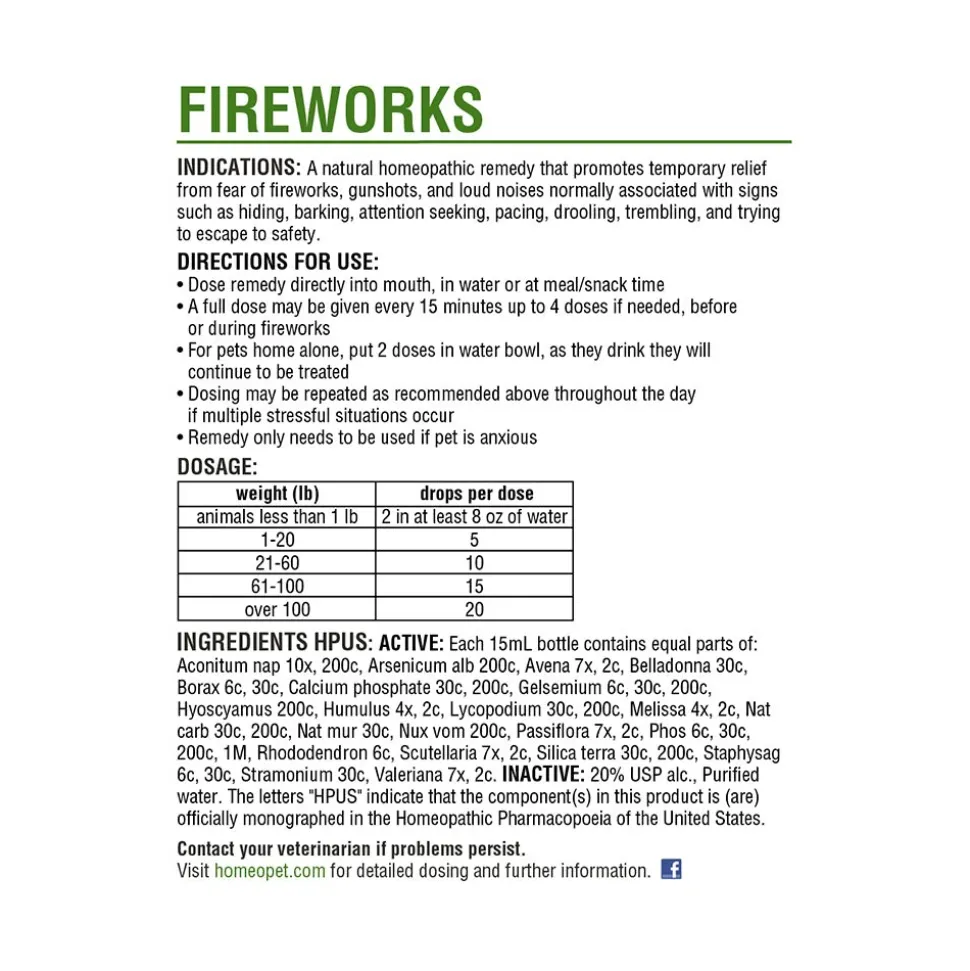 HomeoPet Fireworks Anxiety Supplement for All Pets 15 ml