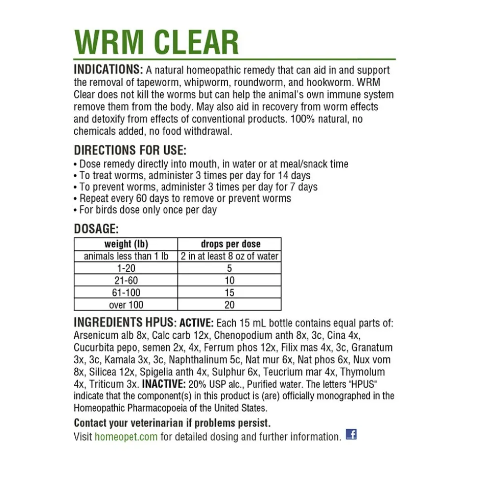 HomeoPet WRM Clear Dewormer for All Pets 15 ml