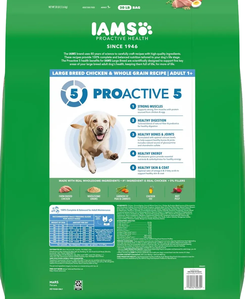 IAMS High Protein Large Breed Adult Dry Dog Food Real Chicken 30-lb