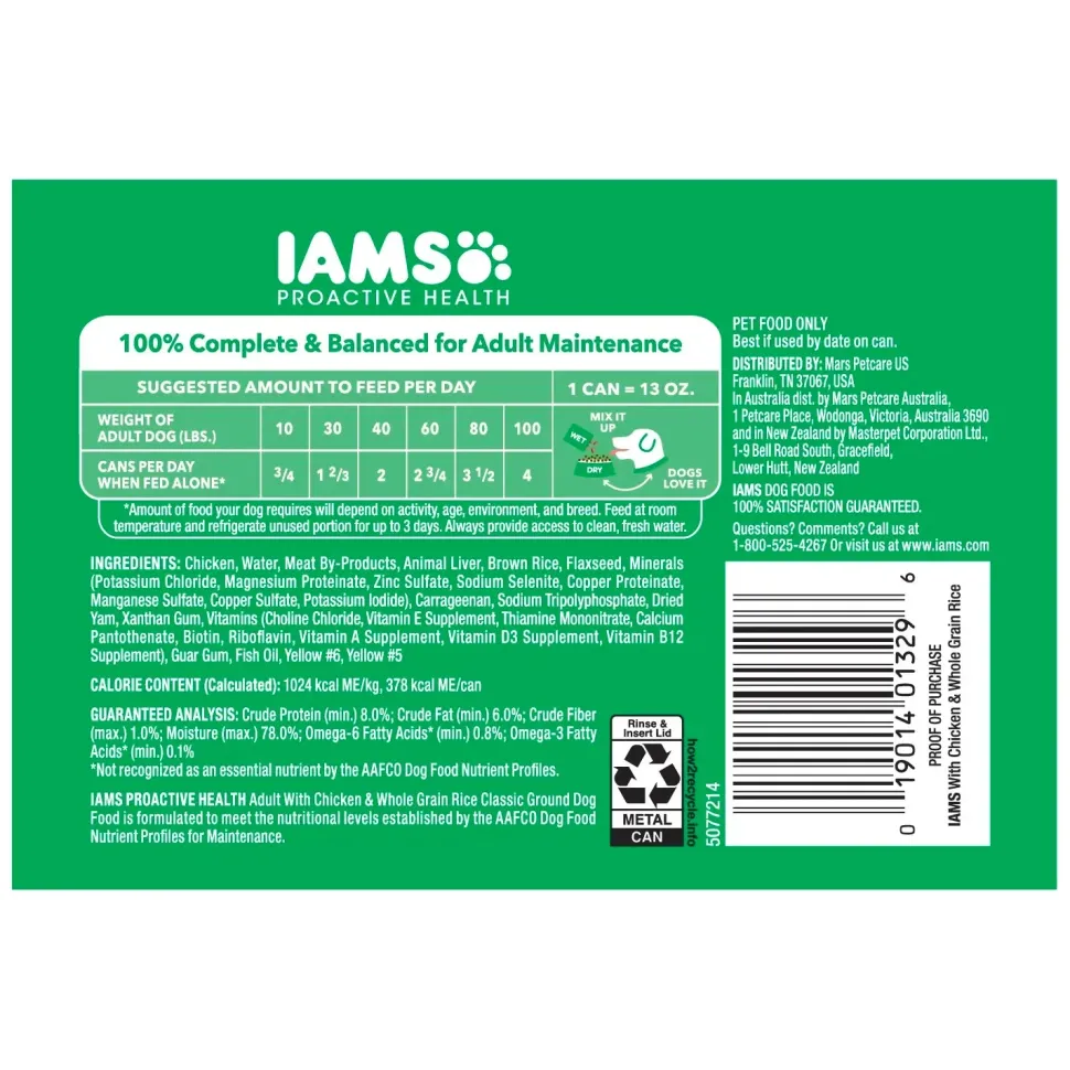 IAMS Proactive Health Adult Wet Dog Food Pate with Chicken & Rice 6 Count 13-oz