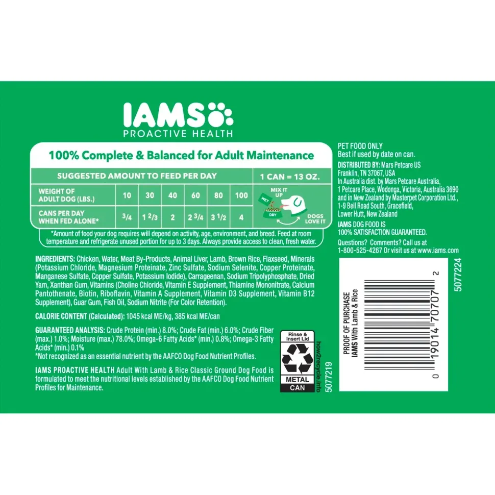 IAMS Proactive Health Adult Wet Dog Food Pate with Lamb & Rice 6 Count 13-oz
