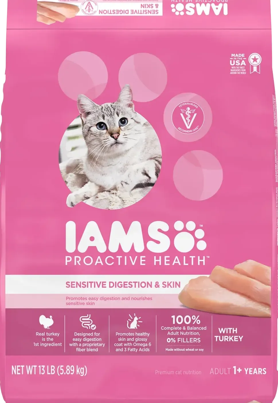 IAMS Proactive Health Sensitive Digestion & Skin Adult Dry Cat Food Turkey 13-lb