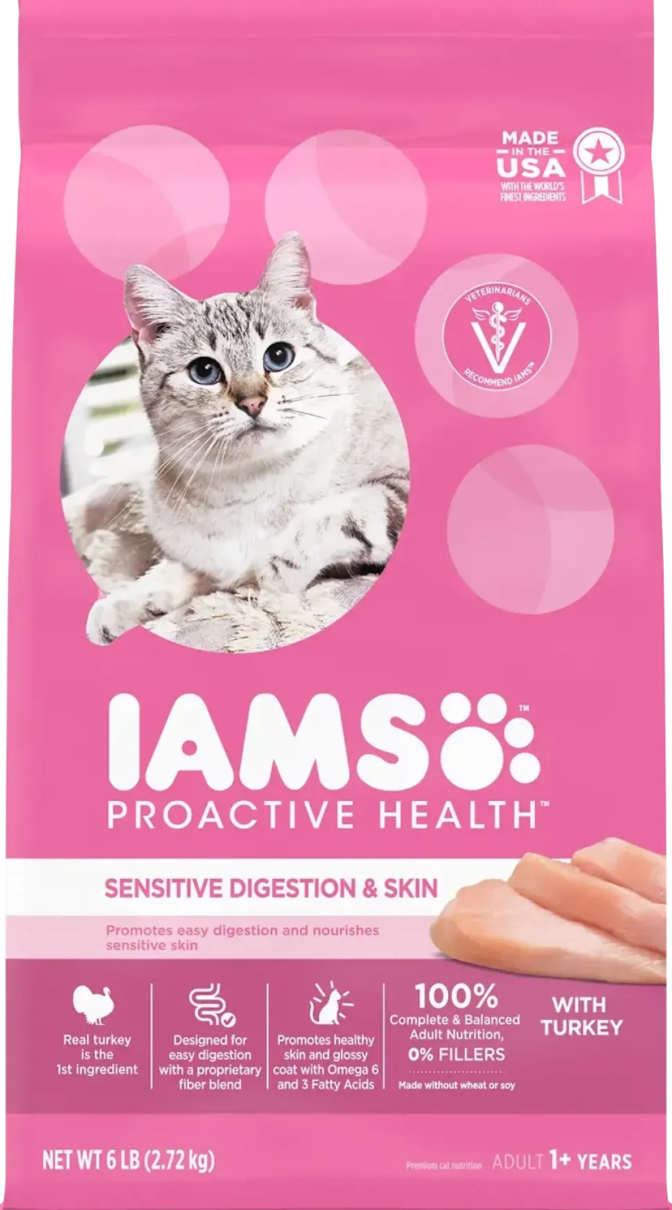 IAMS Proactive Health Sensitive Digestion & Skin Adult Dry Cat Food Turkey 6-lb
