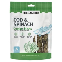 Icelandic+ Cod & Spinach Combo Sticks Pure Fish Crunchy Dog Treats 2-oz