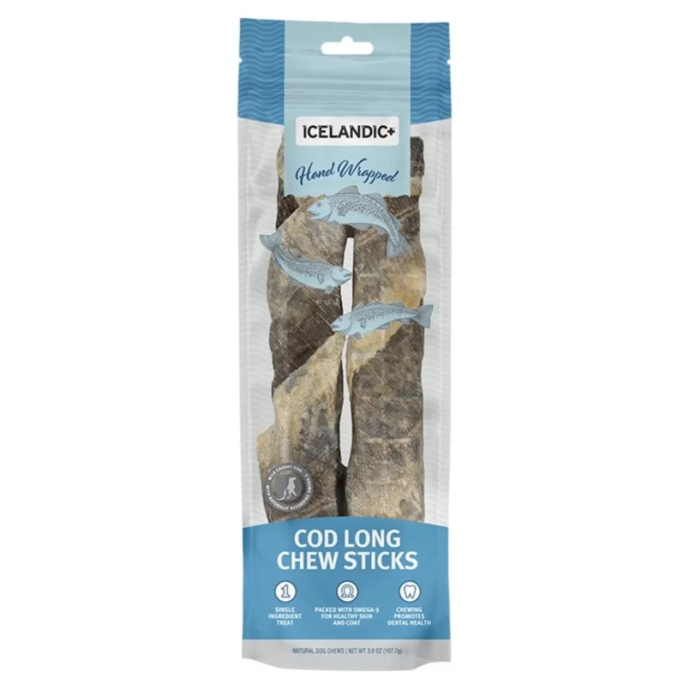 Icelandic+ Hand Wrapped Cod Long Natural 10" Chew Sticks For Dogs 2 Count 3.2-oz