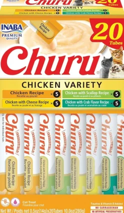Inaba Churu Creamy Purée Chicken Variety Box Lickable Cat Treats 0.5-oz Tubes 20 Count