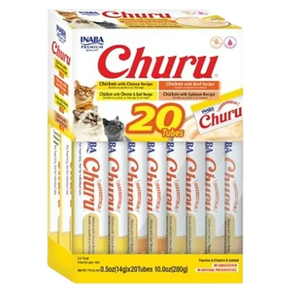 Inaba Churu Creamy Purée Chicken & Beef Variety Pack Lickable Cat Treats 0.5-oz Tubes 20 Count