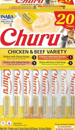Inaba Churu Creamy Purée Chicken & Beef Variety Pack Lickable Cat Treats 0.5-oz Tubes 20 Count