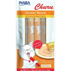 Inaba Churu Creamy Purée Lickable Cat Treats Chicken Recipe 0.5-oz Tubes 4 Count